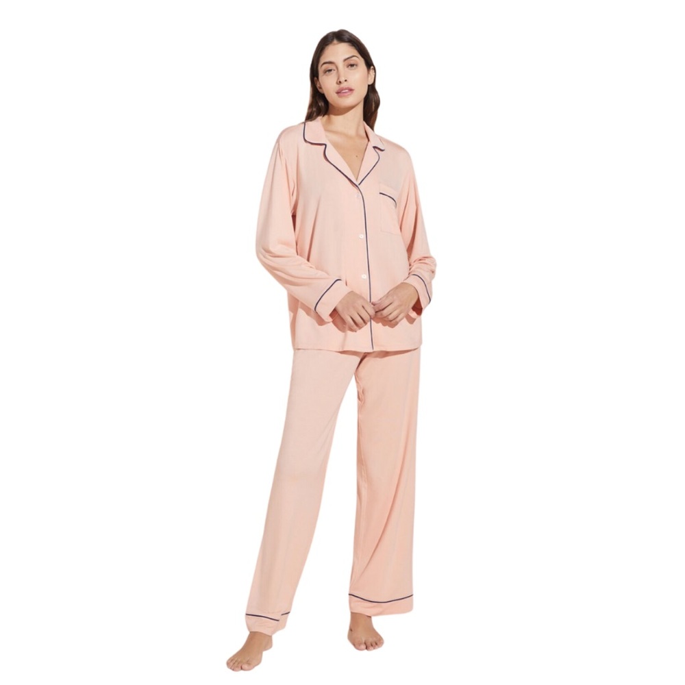 Eberjey Gisele Long Sleeve & Long Pant PJ Set - Rose/Navy